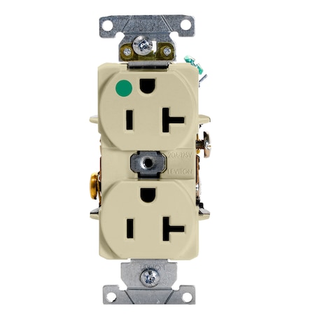 Leviton Straight Blade Receptacle, 5-20R, 20 A, 125V AC, 2 Pole, 3 Wire, Self-Grounded 08300-0HI